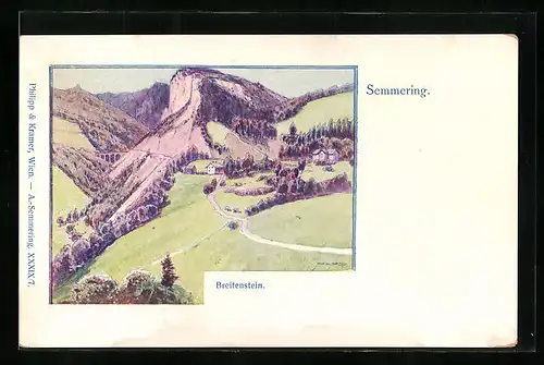 Künstler-AK Philipp + Kramer Nr. XXXIX /7: Breitenstein, Ortsansicht aus der Ferne