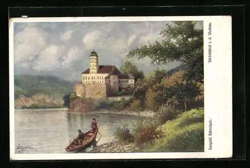 Künstler-AK Leopold Schweiger: Schönbühel i. d. Wachau, Blick zur Burganlage