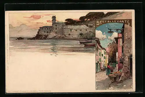 Künstler-AK Manuel Wielandt: Sestri Levante, Hafenpartie im Abendrot