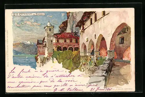 Künstler-AK Manuel Wielandt: Santa Caterina del Sasso, Teilansicht im Kloster