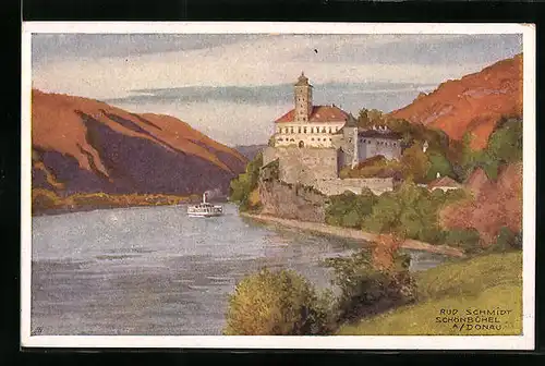 Künstler-AK Rudolf Schmidt: Schönbühel a. d. D., Blick zur Burganlage