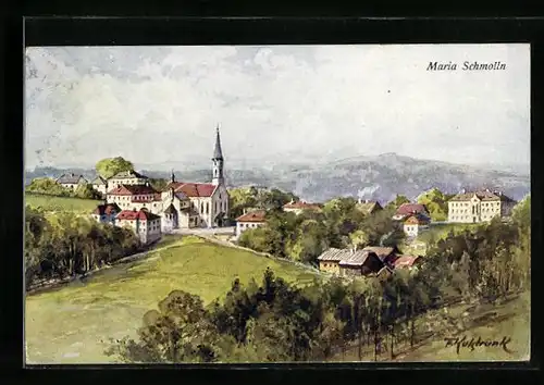 Künstler-AK Franz Kulstrunk: Maria Schmolln, Ortsansicht mit Umgebung