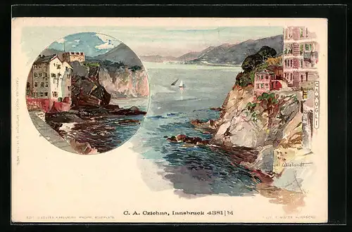 Künstler-AK Manuel Wielandt: Camoglia, Küstenpartie, Ortspartie