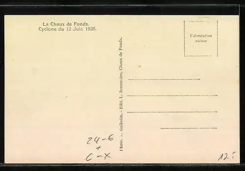 AK La Chaux de Fonds, Cyclone 1926, Ortspartie nach dem Unwetter