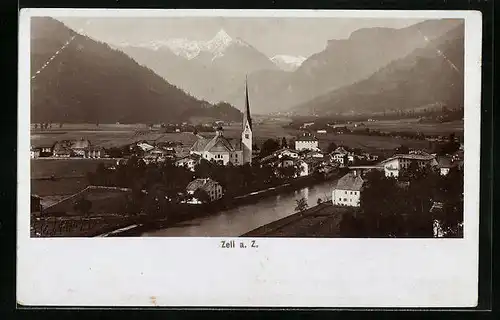Foto-AK Fritz Gratl: Zell a. Z., Uferpartie mit Kirche