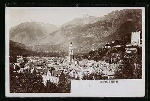 Foto-AK Fritz Gratl: Meran, Ortsansicht aus der Vogelschau