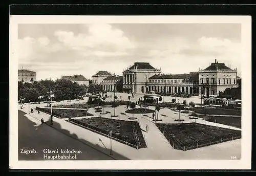 AK Zagreb, Hauptbahnhof mit Parkanlage