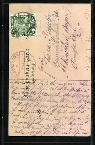 Künstler-AK Zeno Diemer: Meran, Zenoburg mit Bergpanorama