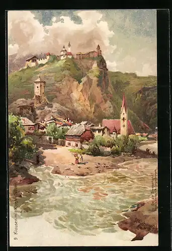 Künstler-AK P. Schmohl: Klausen, Ortsansicht mit Kloster Säben