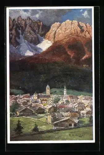 Künstler-AK Rudolf Alfred Höger: S. Candido, Ortsansicht mit Bergpanorama