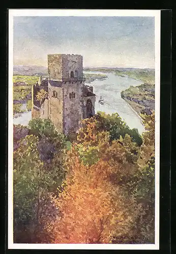 Künstler-AK Rudolf Schmidt: Greifenstein, Ruine mit Dampfer