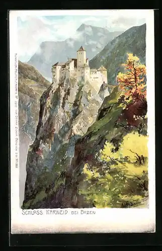Künstler-AK Zeno Diemer: Bozen, Schloss Karneid mit Bergpanorama