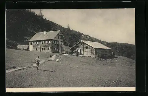 AK Gosau, Haus und Scheune auf der Zwiesel-Alpe