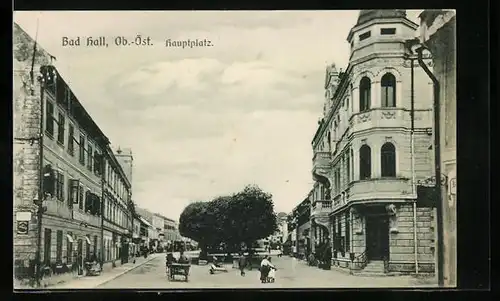 AK Bad Hall, Hauptplatz mit Pferdewagen und Passanten