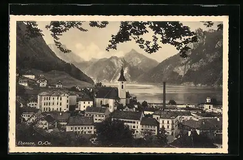 AK Ebensee, Teilansicht mit Blick auf See und Berge