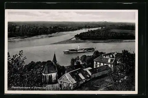 AK Mauthausen /Donau, Teilansicht mit Donau aus der Vogelschau
