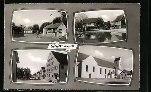 Passepartout-AK Stetten a. k. M., Kirche, Strassenpartie mit Gasthaus zur Krone