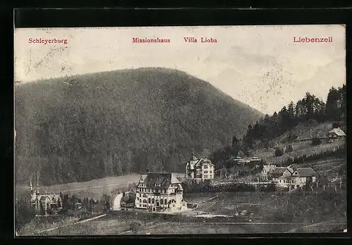 AK Liebenzell, Ortsansicht mit Schleyerburg, Missionshaus und Villa Lioba