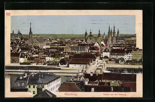 AK Würzburg, Totalansicht von der Festung aus