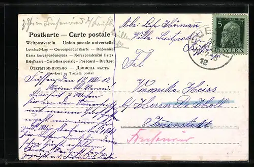 AK Füssen, Ortsansicht mit Blick auf Berge