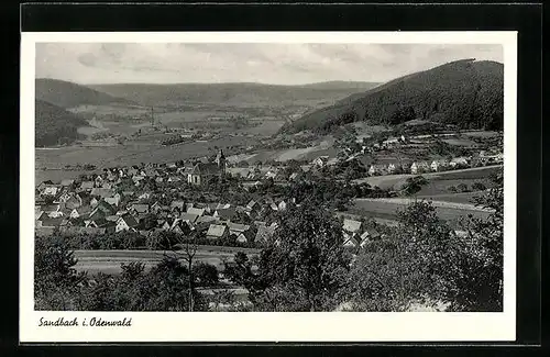 AK Sandbach i. Odenwald, Ortsansicht mit Umgebung von oben gesehen