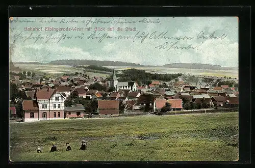 AK Elbingerode, Bahnhof Elbingerode-West mit Blick auf die Stadt