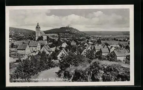 AK Sandbach i. Odenw., Ortsansicht mit Blick auf Burg Breuberg