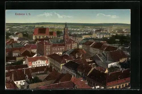 AK Kamenz i. S., Blick auf die Stadt aus der Vogelschau