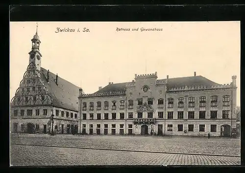 AK Zwickau i. Sa., Rathaus und Gewandhaus