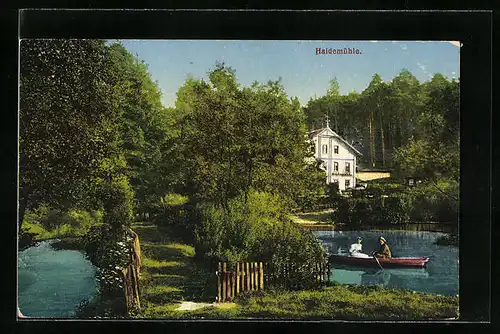 AK Langebrück i. S., Partie am Fluss beim Gasthaus Haidemühle