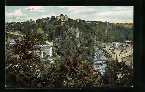 AK Wolkenstein, Blick auf den Ort mit Landschaft