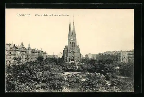 AK Chemnitz, Körnerplatz mit Markuskirche