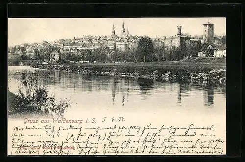 AK Waldenburg i. S., Flusspartie mit Blick auf die Stadt