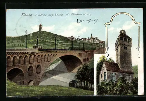 AK Plauen, Friedrich-August-Brücke mit Bärensteinturm