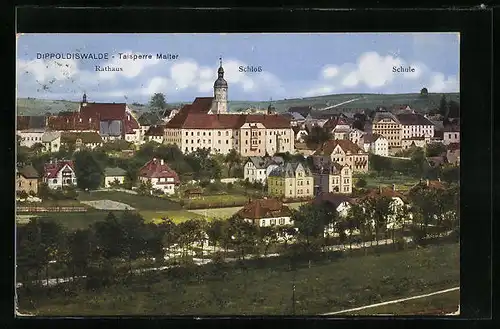 AK Dippoldiswalde-Talsperre Malter, Ortsansicht mit Rathaus, Schloss und Schule