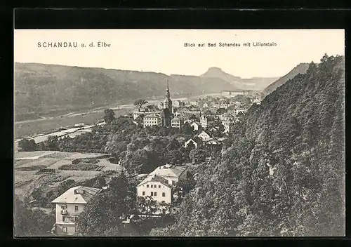 AK Schandau a. d. Elbe, Blick auf den Ort mit Lilienstein