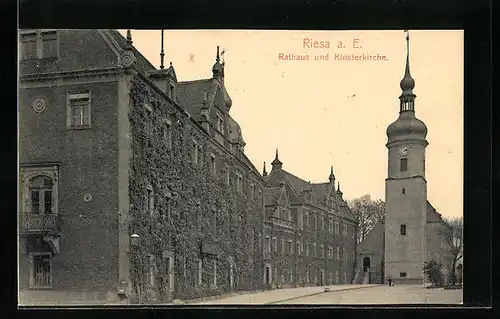 AK Riesa a. E., Rathaus und Klosterkirche