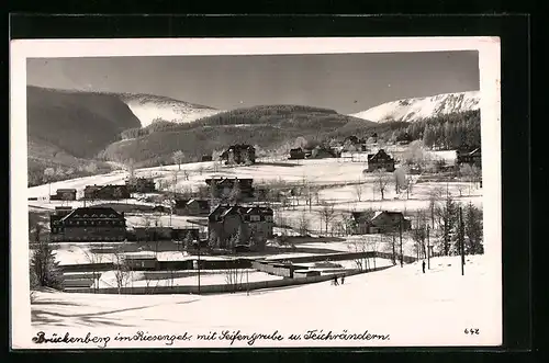 AK Brückenberg i. Rsgb., Ortsansicht mit Seifengrube und Teichrändern