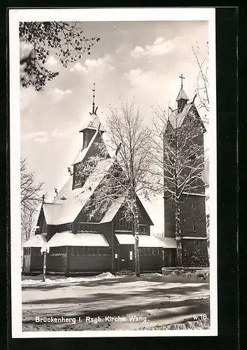 AK Brückenberg i. Rsgb., Kirche Wang im Tiefschnee