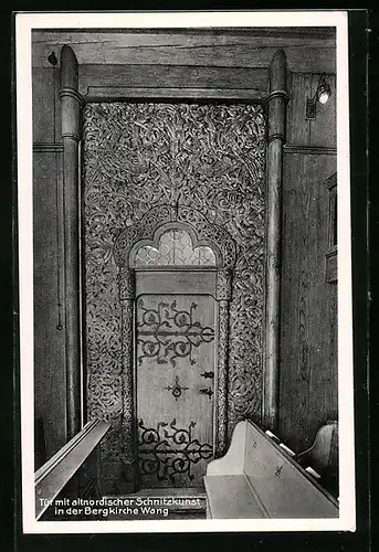 AK Brückenberg i. Rsgb., Tür mit altnordischer Schnitzunst in der Bergkirche Wang