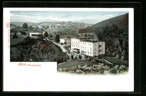 AK Hain /Riesengeb., Ortsansicht mit Fernblick aus der Vogelschau