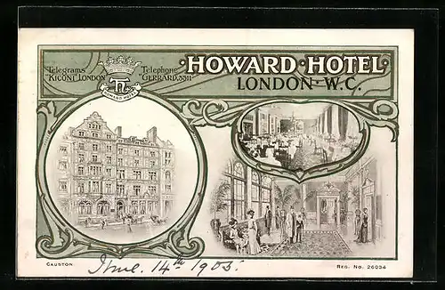AK London-W. C., Howard Hotel, Innenansichten