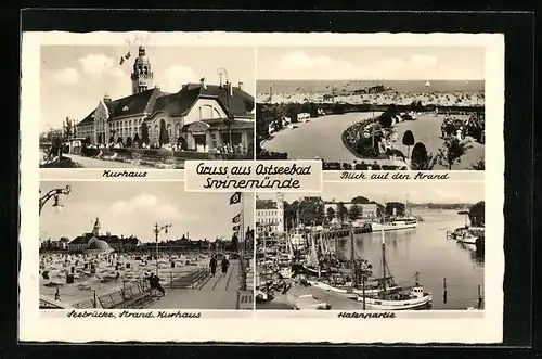 AK Swinemünde, Kurhaus, Hafenpartie und Blick auf den Strand