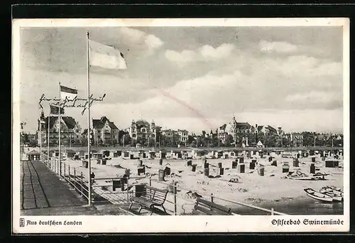 AK Swinemünde, Strand mit Häusern im Hintergrund