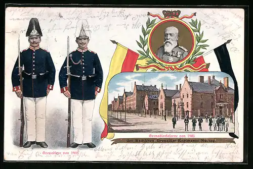 AK Karlsruhe, Kaserne des Badischen Grenadier-Regiments Nr. 109, von 1903