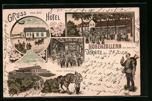 Lithographie Dörnitz, Hotel Hohenzollern, Offizier-Casino, Post