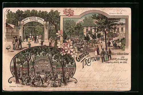 Lithographie Treptow, Kaiser Wilhelm Garten mit Sommer-Theater