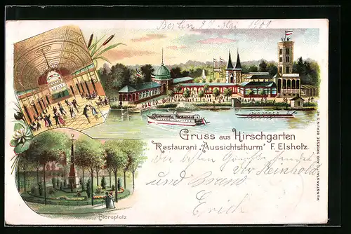 Lithographie Berlin-Hirschgarten, Restaurant Aussichtsturm