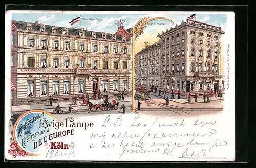 Lithographie Köln, Hotel Restaurant Ewige Lampe, Hotel de l`Europe