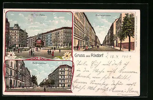 Lithographie Rixdorf, Ziethenstrasse und Berlinerstrasse